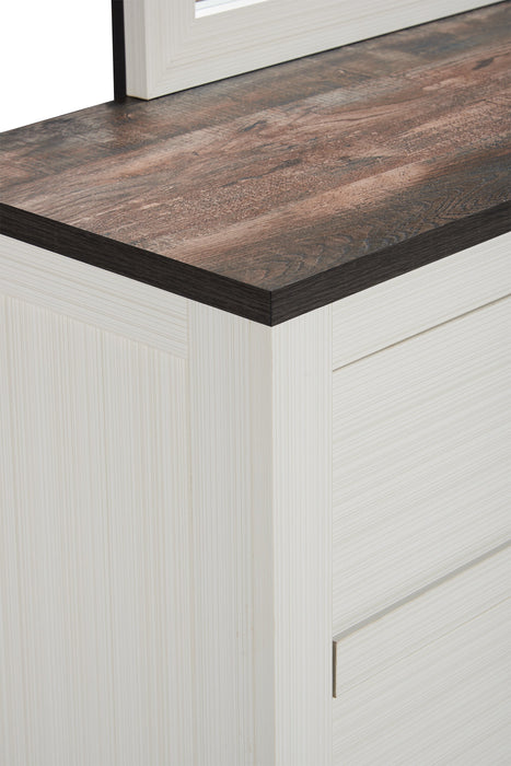 Commode Zoey de 58,3 po (L) x 37,1 po (H) à 6 tiroirs pour la chambre à coucher - deux teintes, blanc et brun