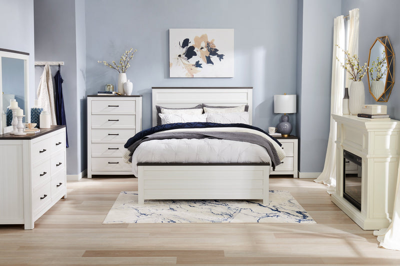 Commode verticale Zoey de 31,5 po (L) x 50,7 po (H) à 5 tiroirs pour la chambre à coucher - deux teintes, blanc et brun