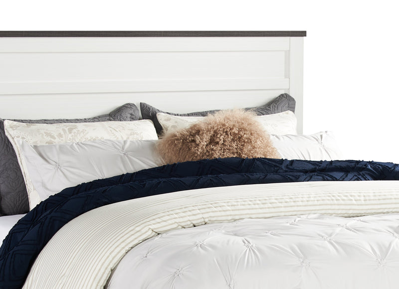 Lit à panneau Zoey, deux teintes, blanc et brun - format grand lit