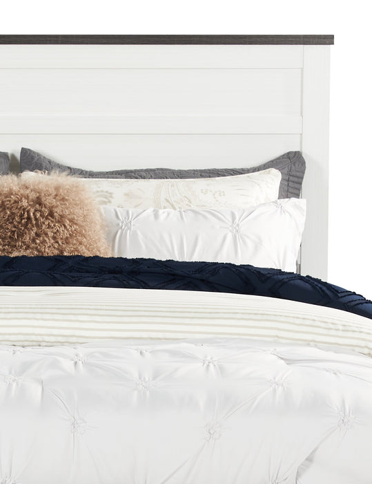 Lit à panneau Zoey, deux teintes, blanc et brun - format grand lit