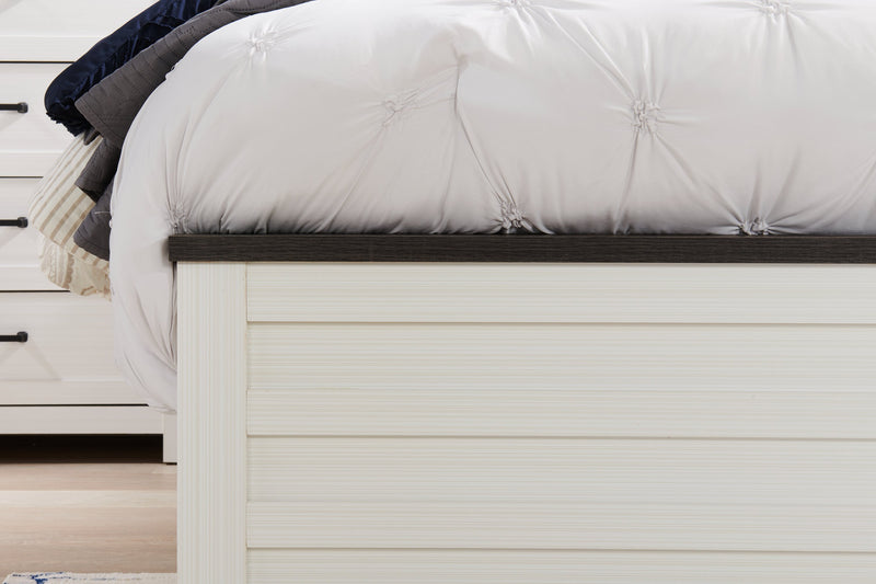 Lit à panneau Zoey, deux teintes, blanc et brun - format grand lit