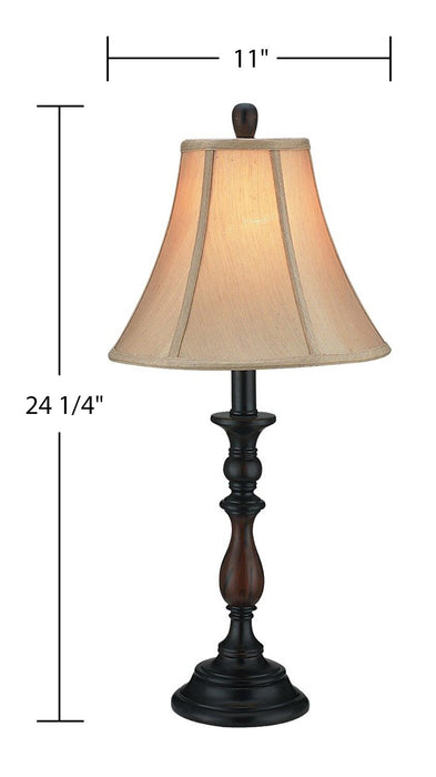 Ensemble 3 lampes traditionnelles bronze antique, 2 lampes de table et 1 lampe à pied