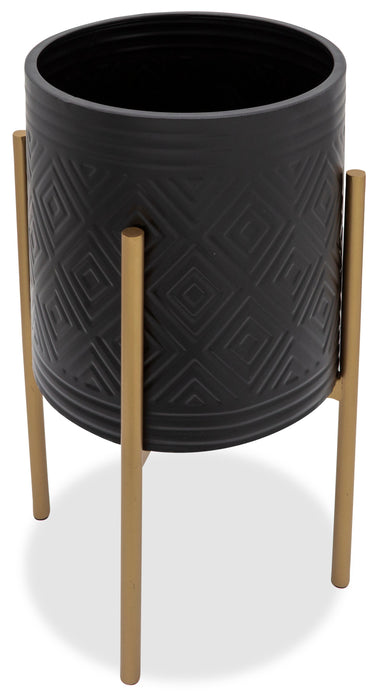 Pot à fleurs à motif aztèque en fer noir et doré - ensemble de 2