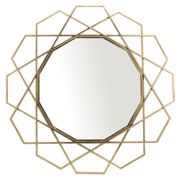 Miroir de forme géométrique en métal doré de 35 po
