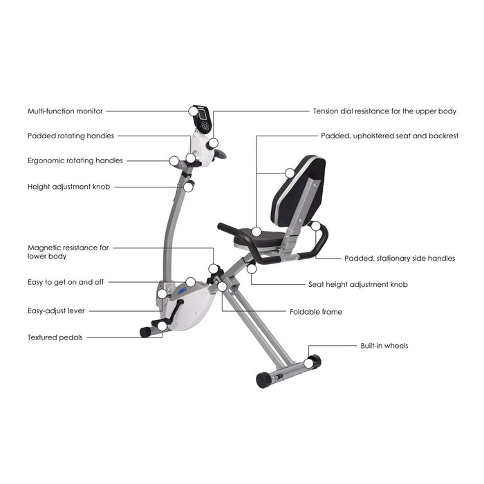 Vélo d’exercice couché avec entraînement du haut du corps de Stamina