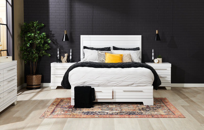 Lit plateforme de rangement Olivia fabriqué au Canada avec tête de lit et cadre de lit, blanc - format lit double