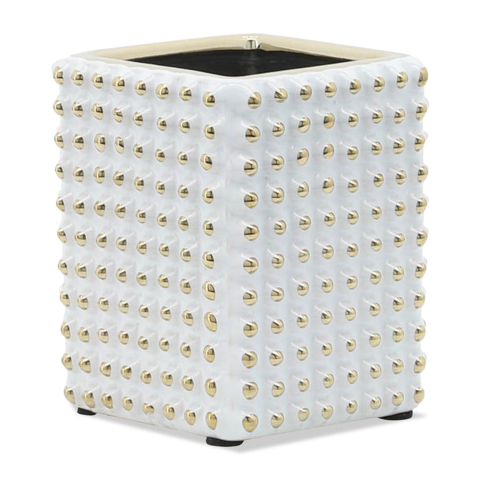 Porte-crayons en céramique blanche et dorée de 4 po