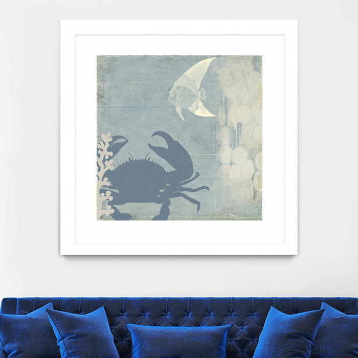 Œuvre d’art murale encadrée blanche et mate « Ocean Life Ii » 30 x 30