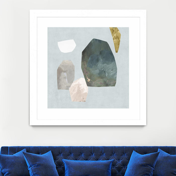 Œuvre d’art murale encadrée blanche et mate « Assembly I » 30 x 30