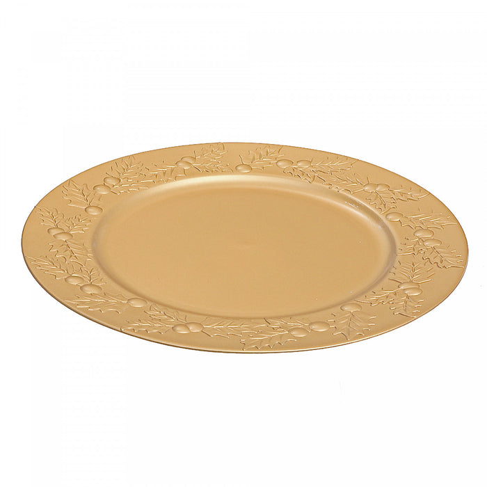 Assiette de présentation de 13 po dorée ornée de houx - ensemble de 6