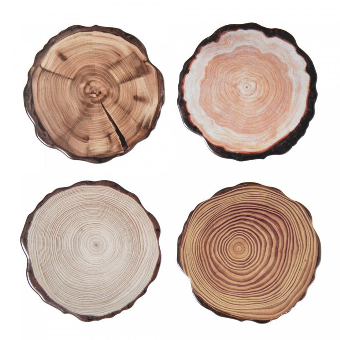 4 sous-verre ronds en céramique d’apparence bûche de bois