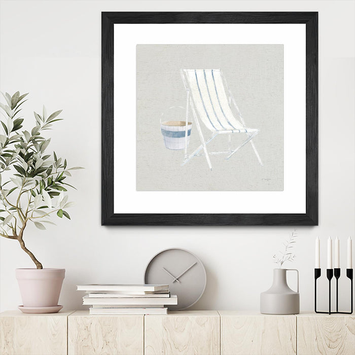 Œuvre d’art murale encadrée noire et mate « Serene Seaside Iii Tan » 30 x 30
