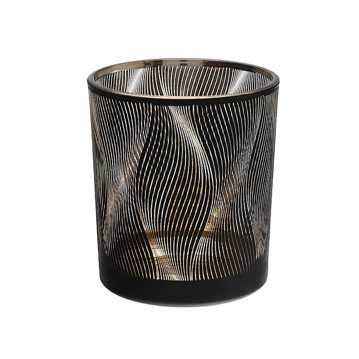 Bougeoir en verre pour chandelle décorative à motif de vagues - ensemble de 2 bougeoirs