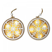 Ornement rond en bois à DEL orné d’un flocon de neige - ensemble de 12 ornements de Noël