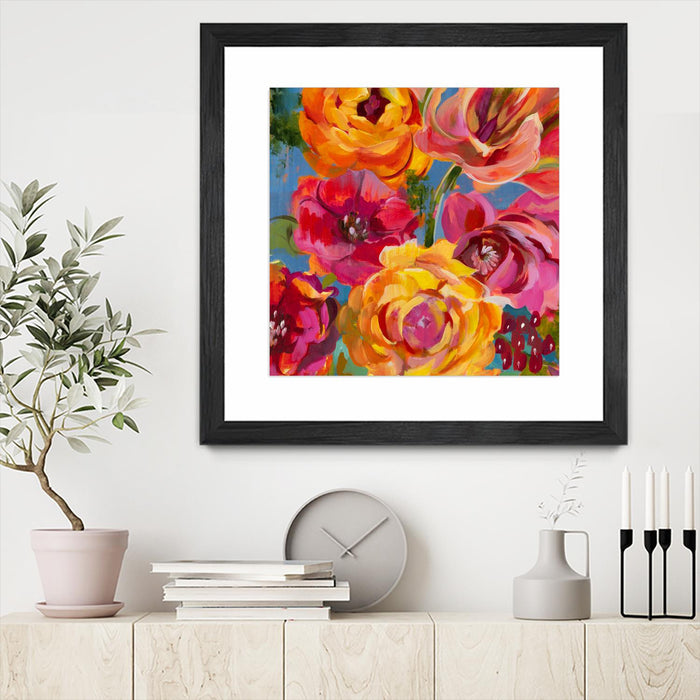 Œuvre d’art murale encadrée noire et mate « Spring Bouquet V32 » 36 x 36