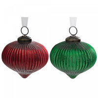 Ornement rouge ou vert de 4 po en forme d’oignon - ensemble de 4 ornements de Noël