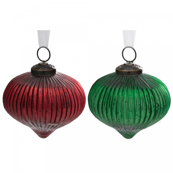 Ornement rouge ou vert de 4 po en forme d’oignon - ensemble de 4 ornements de Noël