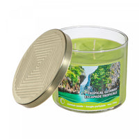 Bougie dans un pot de 14 oz à 3 mèches à arôme d’escapade tropicale avec couvercle embossé - ensemble de 2
