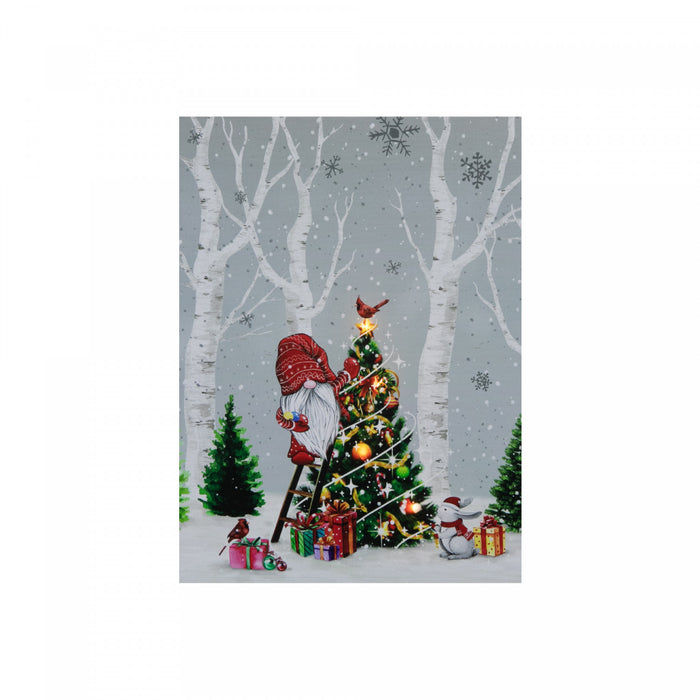 Œuvre d'art murale sur toile à DEL 12 x 16 représentant un gnome décorant un arbre