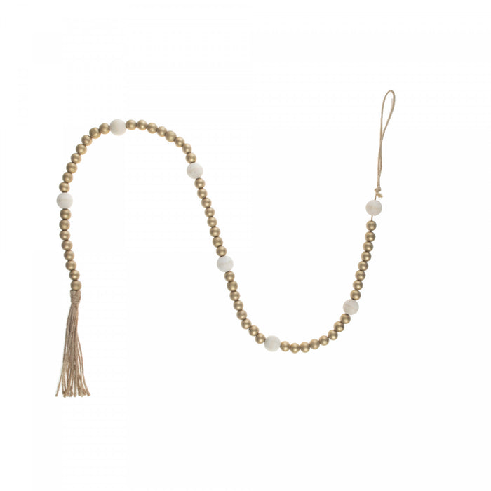 Guirlande de Noël double dorée avec perles en bois