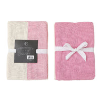 Paquet de 3 linges à vaisselle rose tendre à motif gaufré double pour la cuisine
