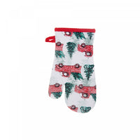 Mitaine de four en coton orné de camions rouges avec arbres - ensemble de 4