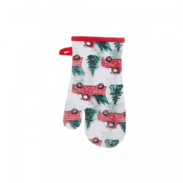 Mitaine de four en coton orné de camions rouges avec arbres - ensemble de 4