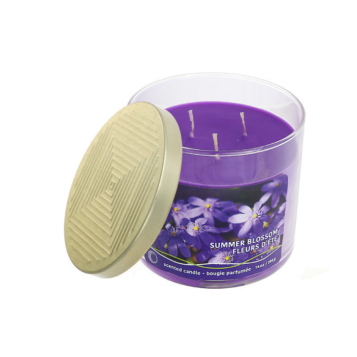 Bougie dans un pot de 14 oz à 3 mèches à arôme de fleurs d’été avec couvercle embossé - ensemble de 2