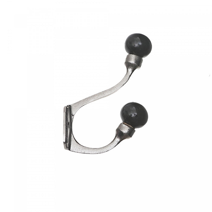 Crochet en fer de couleur nickel avec bouton noir en céramique - ensemble de 4 crochets