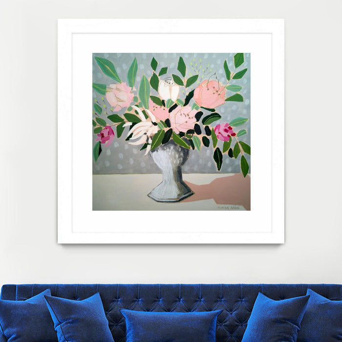 Œuvre d’art murale encadrée blanche et mate « Spring Florals 1 » 30 x 30