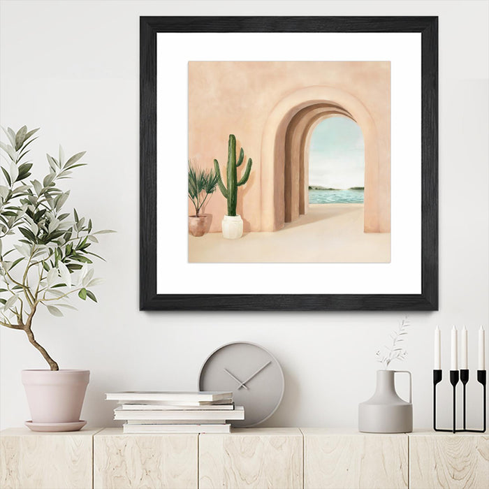 Œuvre d’art murale encadrée noire et mate « Coastal Arch » 36 x 36