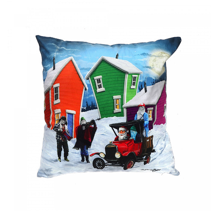 Coussin 18 x 18 en velours avec une image des assistants du père Noël - ensemble de 2 coussins
