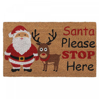 Paillasson en fibre de coco « Santa Please Stop Here »