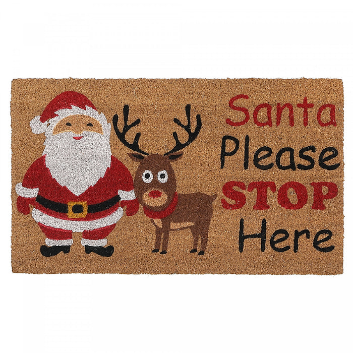Paillasson en fibre de coco « Santa Please Stop Here »