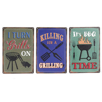 Panneau mural « BBQ Time » en métal embossé - ensemble de 3 décorations murales
