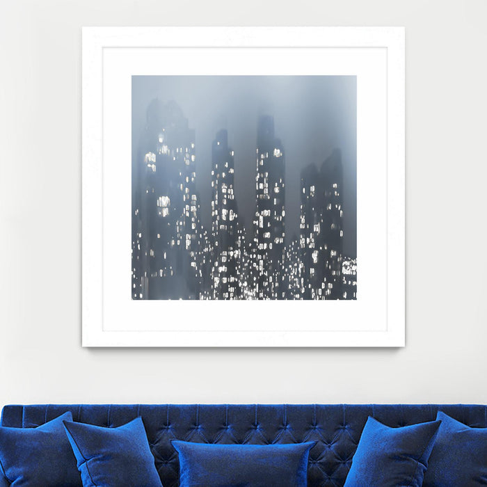 Œuvre d’art murale encadrée blanche et mate « Dark City » 36 x 36
