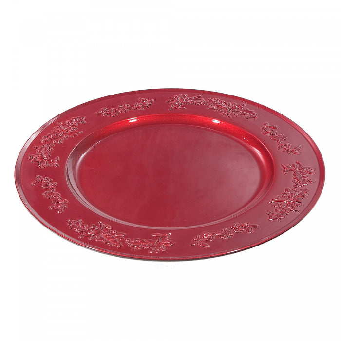 Assiette de présentation rouge ornée de lierre