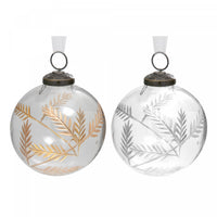 Ornement de 4 po en verre transparent avec gravure de feuille doré ou argenté - ensemble de 4 ornements de Noël