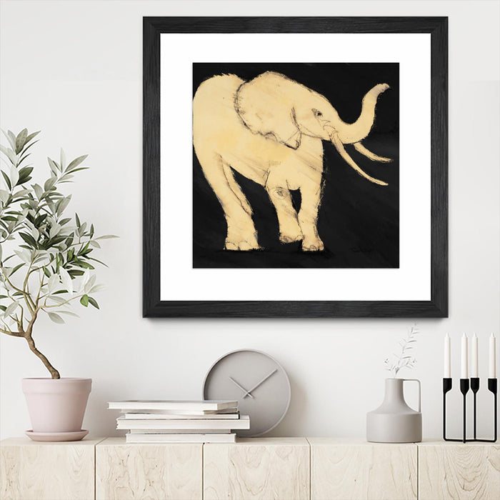 Œuvre d’art murale encadrée noire et mate « Baby Elephant » 36 x 36