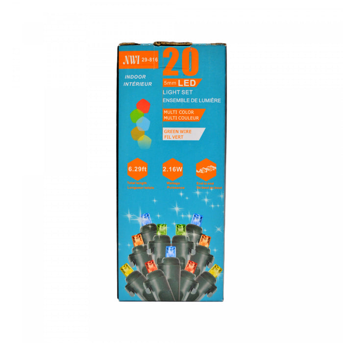 Jeu de 20 lumières à DEL de 5 mm pour l’intérieur avec ampoules multicolores - ensemble de 2 jeux de lumières de Noël