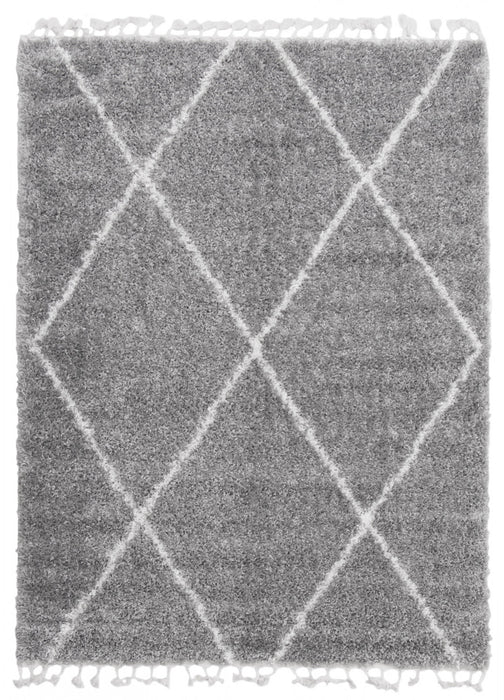 Carpette à poil long Helma Losange gris clair 6 pi 7 po x 9 pi 6 po