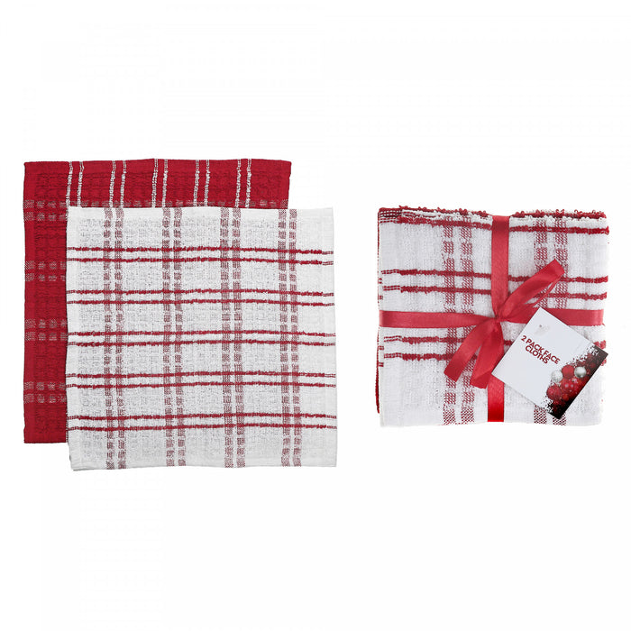 Paquet de 2 linges à vaisselle à carreaux rouges en tissu éponge - ensemble de 2 paquets