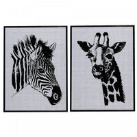Œuvre d’art murale sur toile encadrée 18 x 28 et feutre avec zèbre et girafe - ensemble de 2 décorations murales