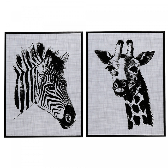 Œuvre d’art murale sur toile encadrée 18 x 28 et feutre avec zèbre et girafe - ensemble de 2 décorations murales