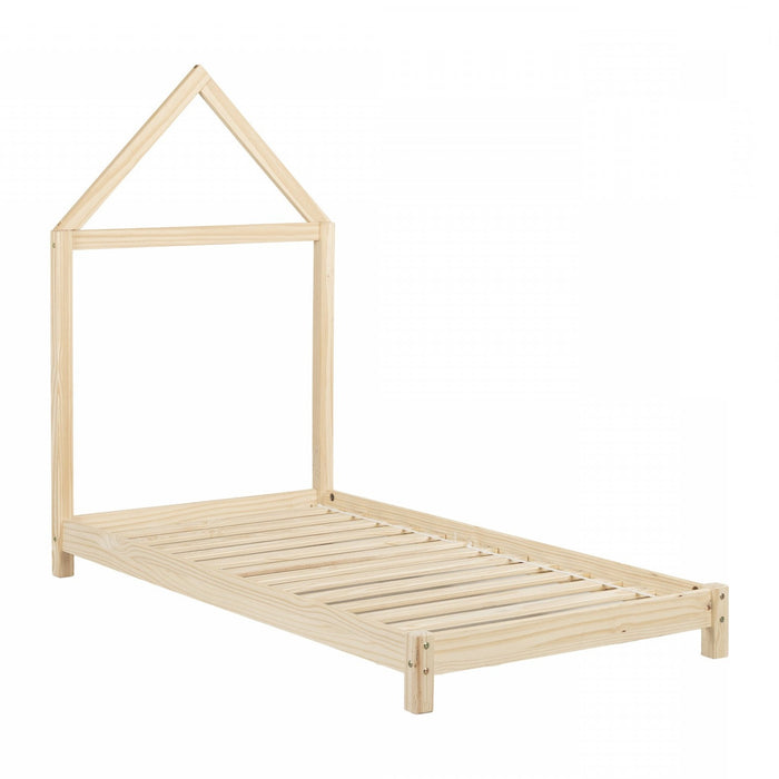 Lit simple Sweedi avec tête de lit maison - naturel 