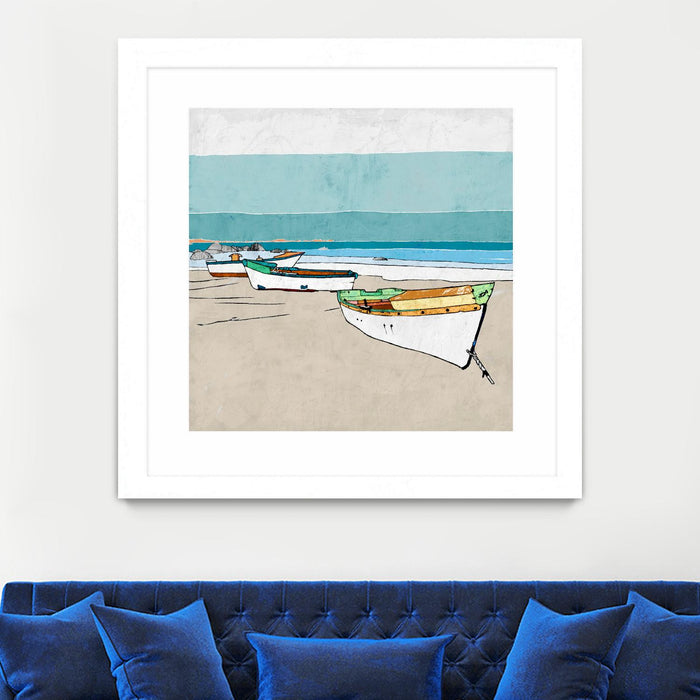 Œuvre d’art murale encadrée blanche et mate « Lined Up » 30 x 30