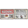 Panneau mural « BBQ Rules » et « BBQ Zone » en métal embossé - ensemble de 2 décorations murales