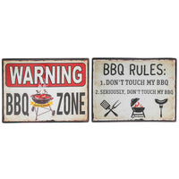 Panneau mural « BBQ Rules » et « BBQ Zone » en métal embossé - ensemble de 2 décorations murales