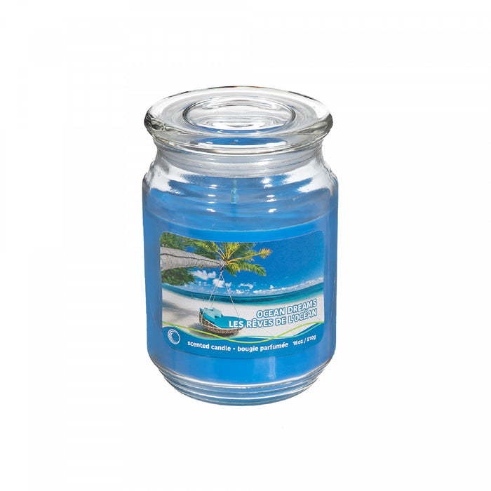 Pot parfumé de 18 oz à arôme de rêves de l’océan avec couvercle en verre - ensemble de 2 bougies