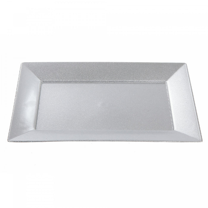 Plateau de service rectangulaire lisse argenté 8 x 12 - ensemble de 2